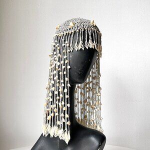 Rare Vintage 70s Cowrie and Chula Sea Shell Jewelry Crown Head Piece Wig OS